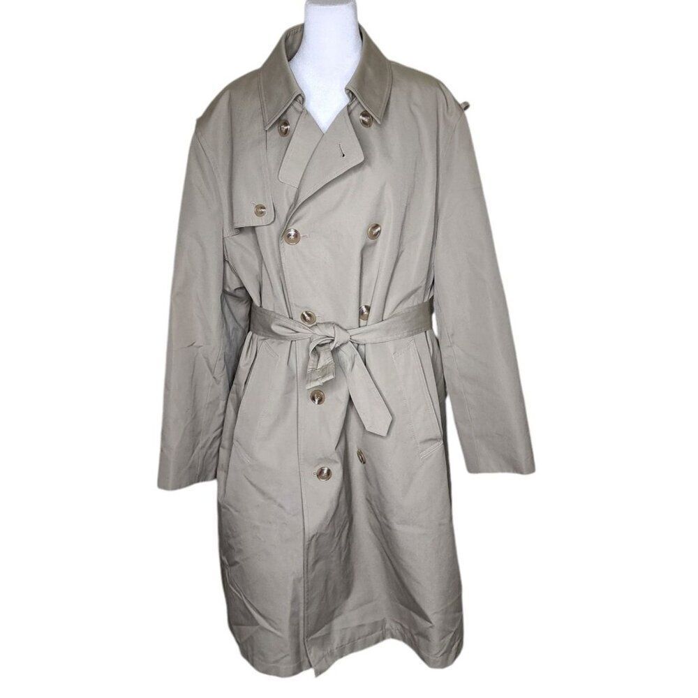 Vintage 80s Double Breasted Trench Coat Mens 44 Beige Spy Belted